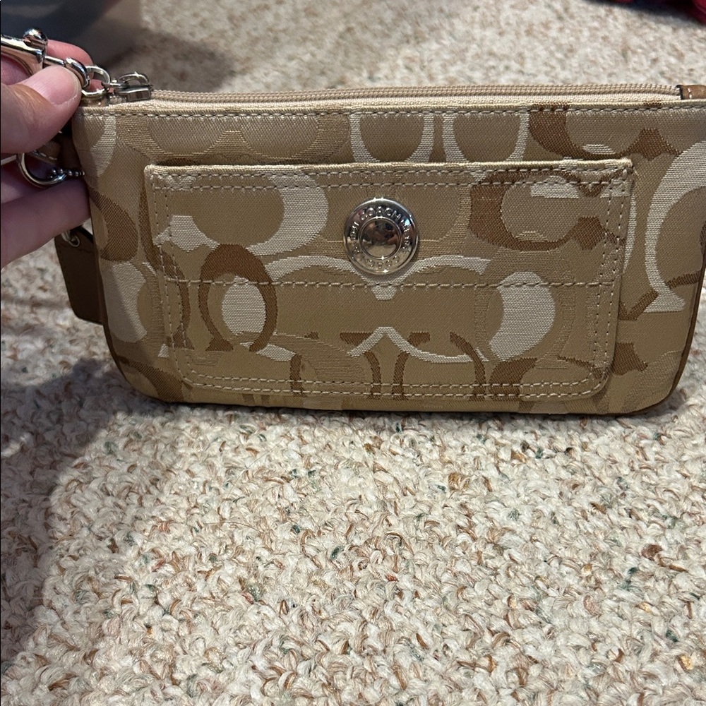 Coach Beige and Brown Signature Wristlet
